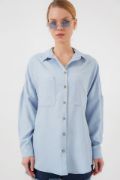 20126 Oversize Keten Gömlek - Mavi resmi